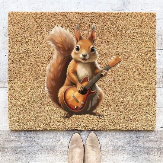 A squirrel plays the guitar - funny animal. Coir Doormats