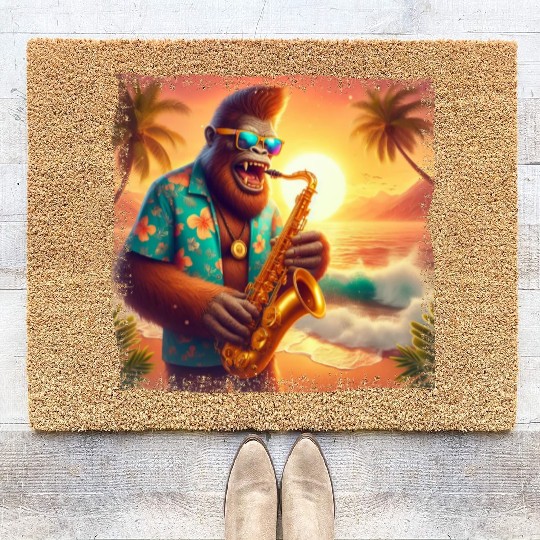 Bigfoot Saxophone Vacation Sunset Coir Doormats
