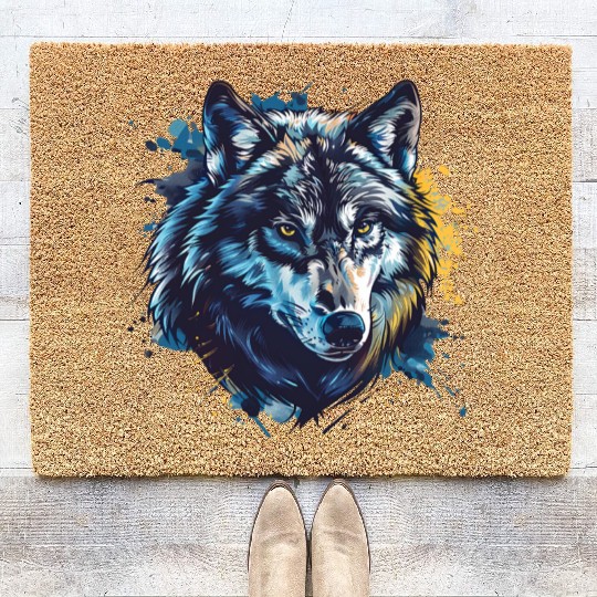 Alpha Wolf Paint Splash Coir Doormats