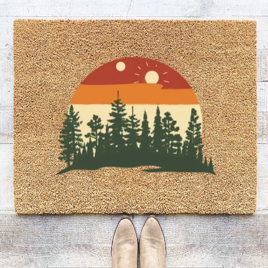 Sunset Silhouette Pine Forest Retreat Coir Doormats