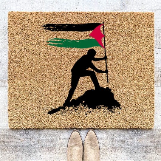 free palestine standing flag silhouette Coir Doormats