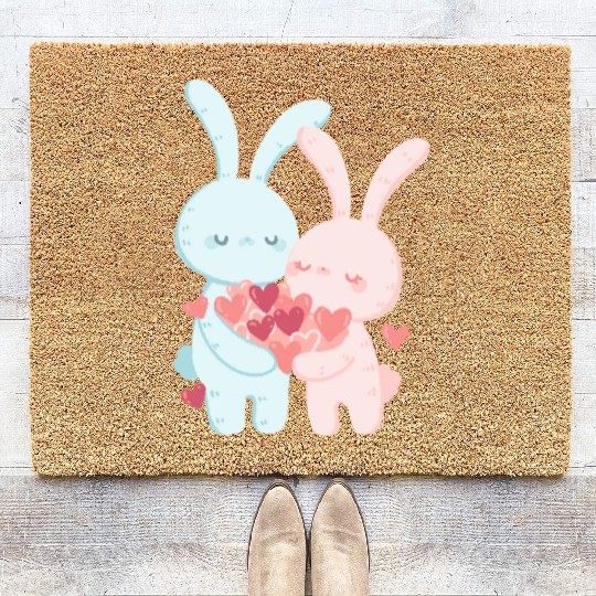 Whimsical Duo: Creative Couple Graphics Design Coir Doormats