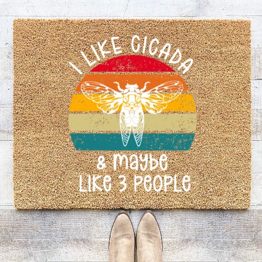 I Like Cicada & Maybe Like 3 People, Retro Sunset Coir Doormats