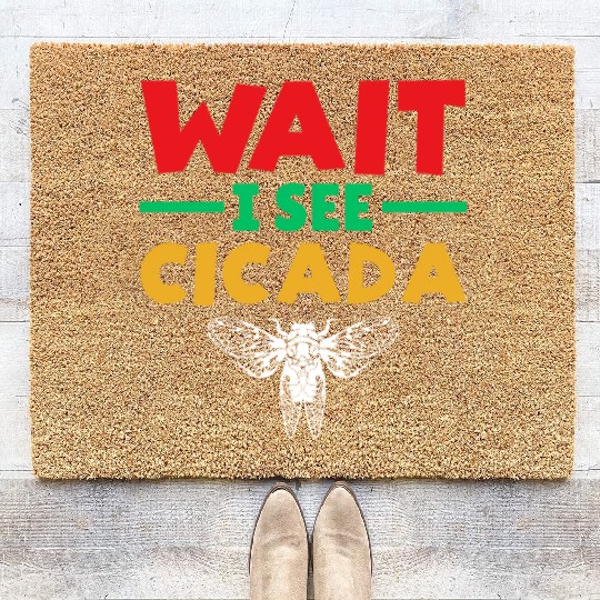 Wait I See Cicada, Funny Colorful Cicada Spring Coir Doormats