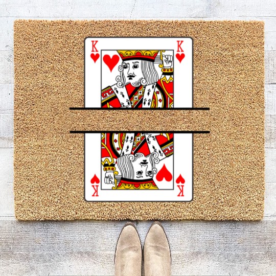 Playing card hearts king with banner space Coir Doormats