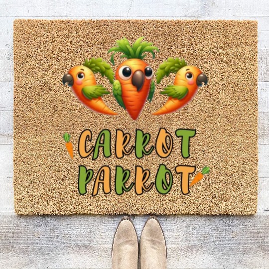 funny carrot parrot Coir Doormats