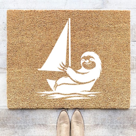 Minimalist sailing dinghy sloth summer Coir Doormats