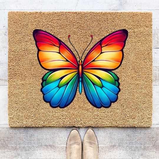 Butterfly rainbow colors nature Coir Doormats