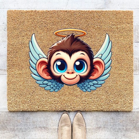 Monkey chimpanzee cartoon angel wings Coir Doormats