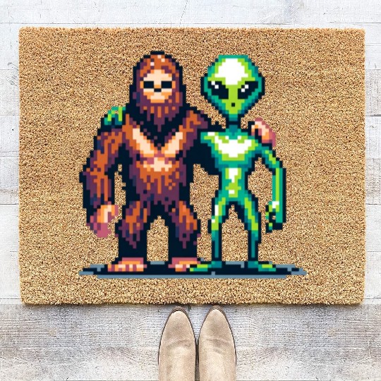 Bigfoot and Alien Friends Pixel Art Coir Doormats