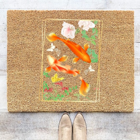 Japanese Koi Carp Nishikigoi Fish Cherry Blosso Coir Doormats