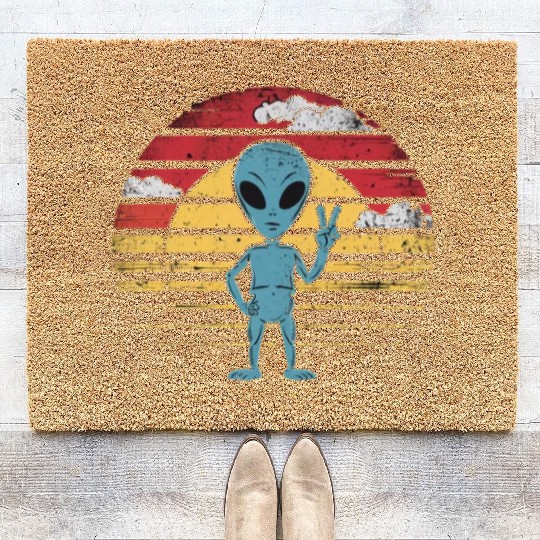 Peaceful Alien Sunset Retro Vibe Coir Doormats