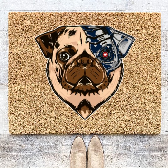 Pug cyborg face dog Coir Doormats