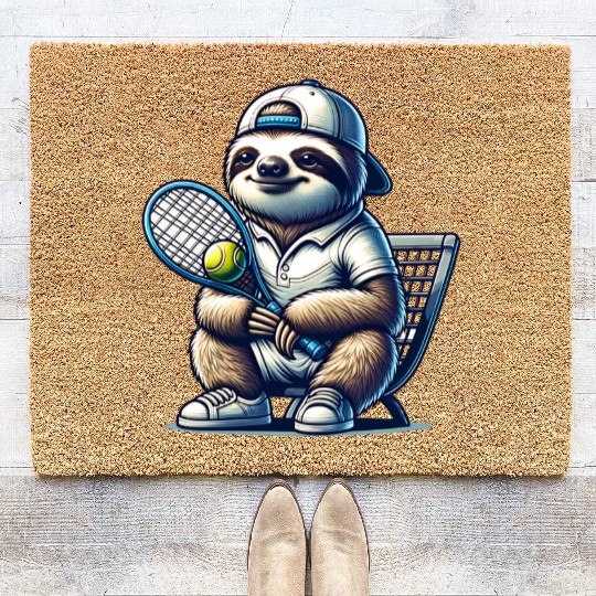 Sloth Tennis Player Cool Court Design Coir Doormats