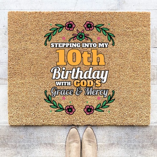 Stepping into my 10th Birthday Religious Bday Coir Doormats