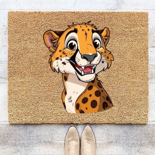 Charming Smiling Cheetah Portrait Coir Doormats