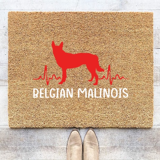Silhouette Dog Heartbeat Belgian Malinois Coir Doormats