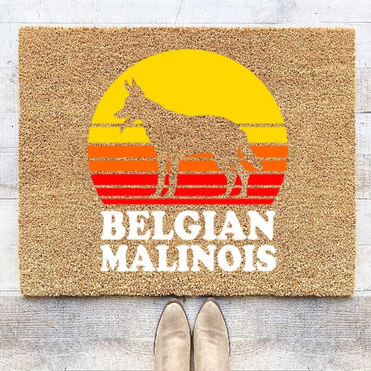 Retro Sunset Dog Silhouette Belgian Malinois Dog Coir Doormats