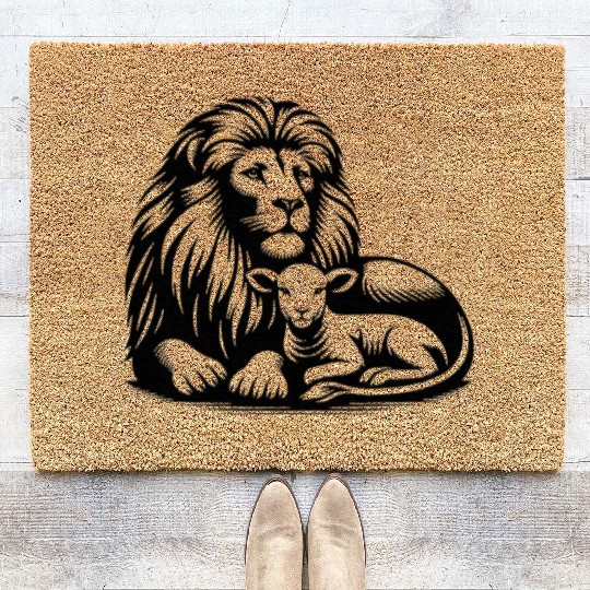 Lion and Lamb Black Design Christian Coir Doormats