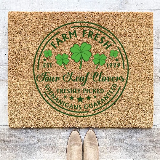 St Patricks Day Farm Fresh Four Leaf Clovers Coir Doormats