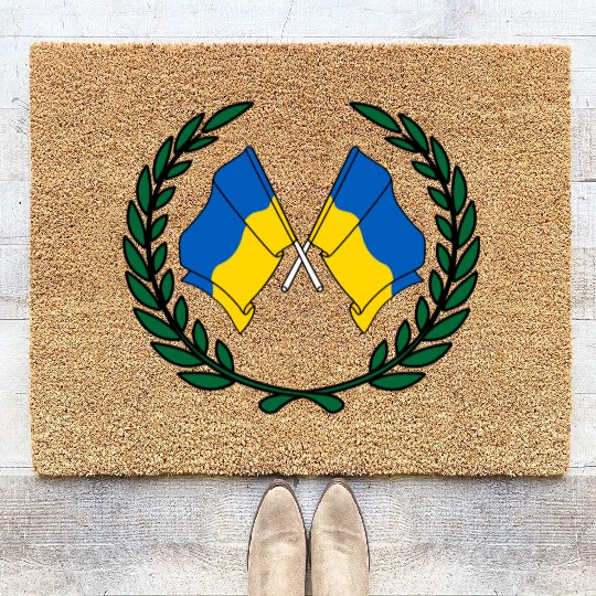 Flags Ukraine in laurel wreath Coir Doormats