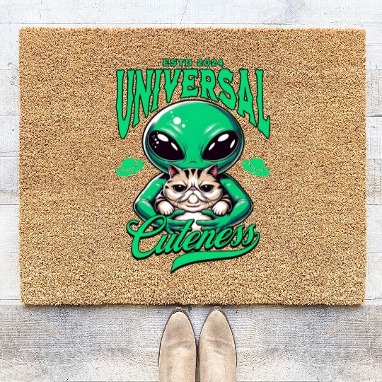 Intergalactic Cat and extraterrestrial Alien Coir Doormats