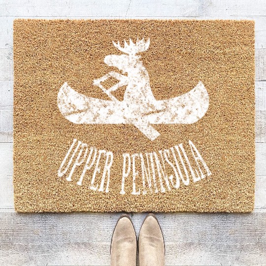 Yooper Moose Upper Peninsula Moose Canoe Coir Doormats