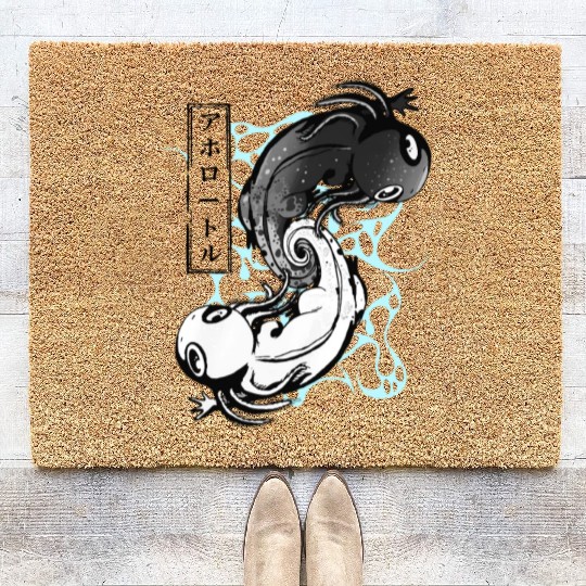Kawaii Axolotl Yin Yang Coir Doormats