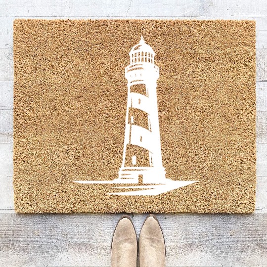 Old Lonely Striped Coastal Lighthouse Coir Doormats