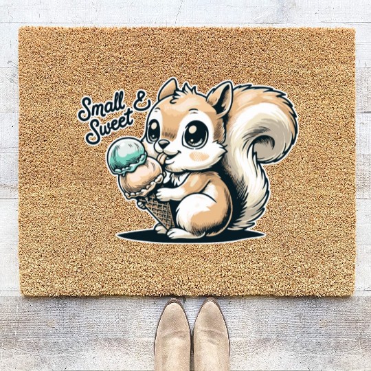 Cute cartoon squirrel with ice cream Coir Doormats