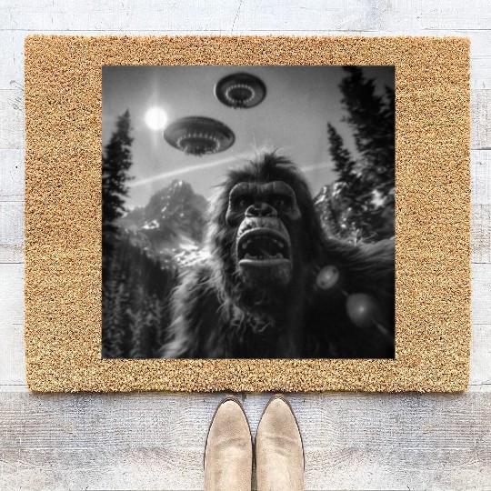 Graphic Bigfoot Sasquatch Selfie Coir Doormats