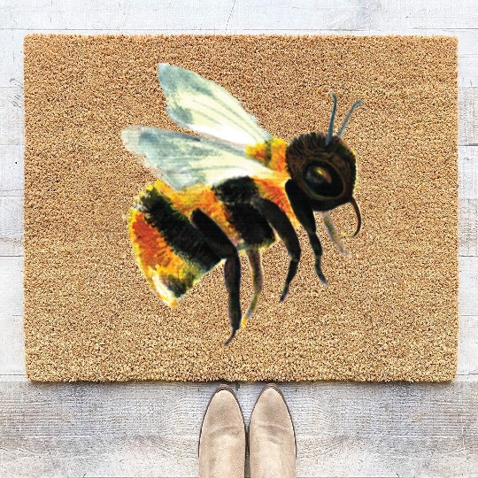 Cute Bumble Bee Flying Illustration Coir Doormats
