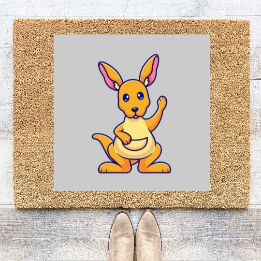 Cute Kangaroo Waving Hand: Cartoon Vector Icon Ill Coir Doormats