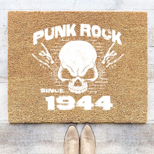 Punk Rock Since 1944 - Skull Rock Hands 80th Coir Doormats