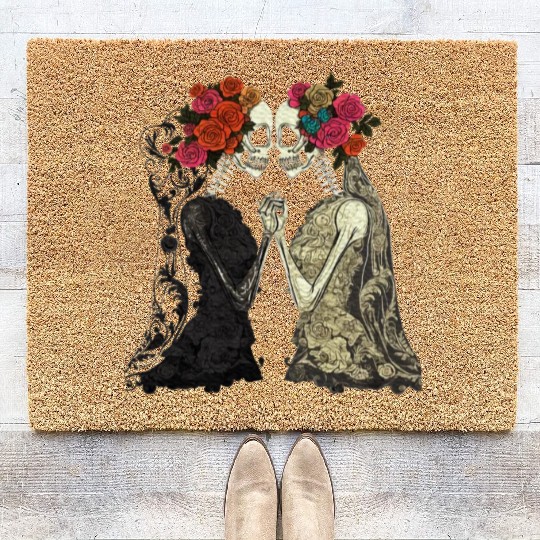 Lesbian Couple Skeletons Kissing LGBTQ Pride Coir Doormats