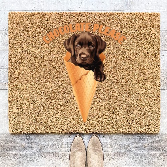 Brown Labrador CHOCOLATE PLEASE Ice Cream Coir Doormats
