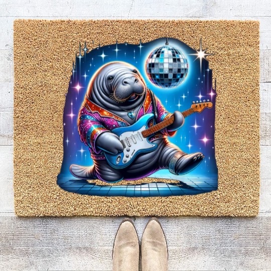 Disco Ball Guitar Manatee Coir Doormats