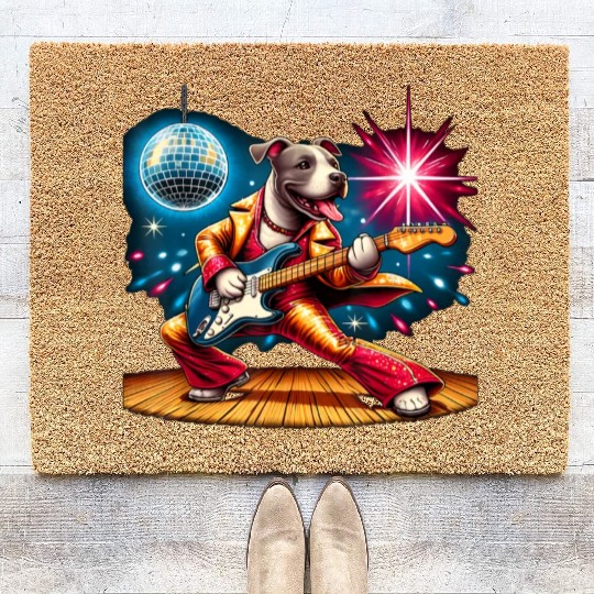 Disco Ball Guitar dog Coir Doormats