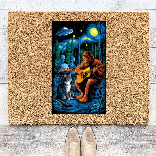 UFO Bigfoot Sasquatch Camping Playing Coir Doormats