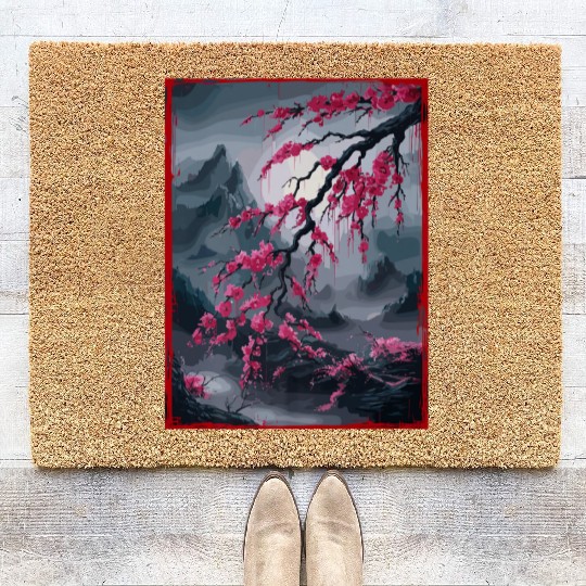 Vintage Cherry Blossom Landscape Graphical Coir Doormats
