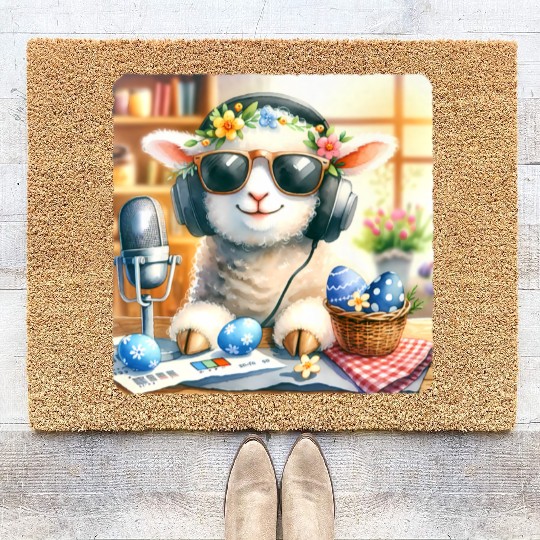 Easter Lamb Cozy Sunglasses Treats Coir Doormats