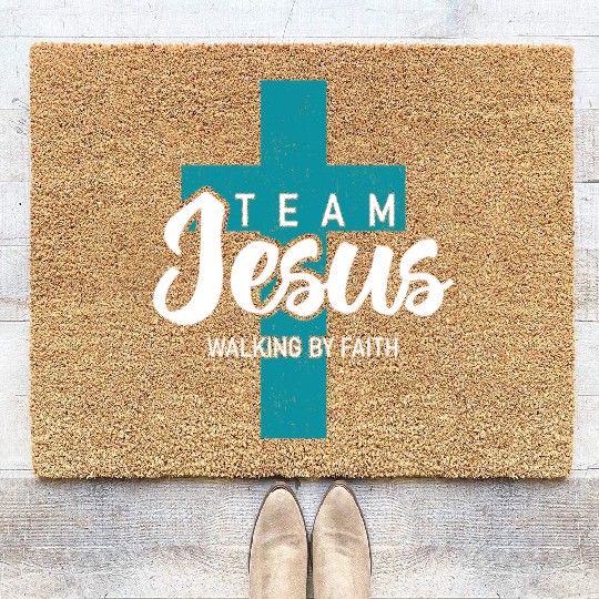 Team Jesus Walking By Faith Inspirational Design Coir Doormats