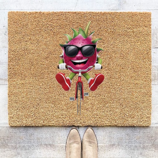 Dragon Fruit Cycling On Bike Realistic Coir Doormats