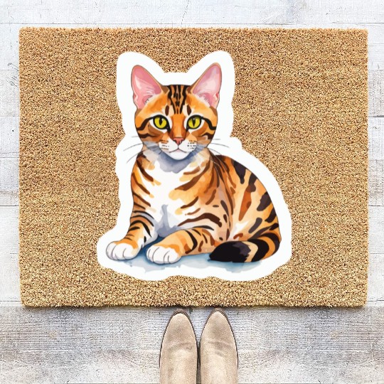 Leopard Cat Watercolor Coir Doormats