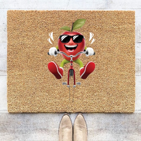 Apple Cycling On Bike Realistic Coir Doormats