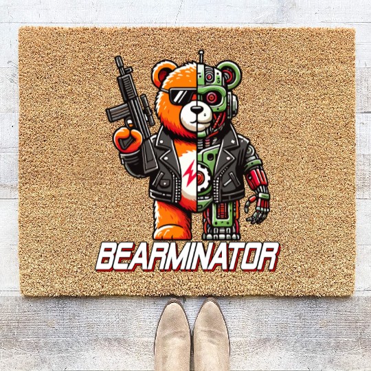 Bearminator Funny Cyborg Teddy Bear Design Coir Doormats