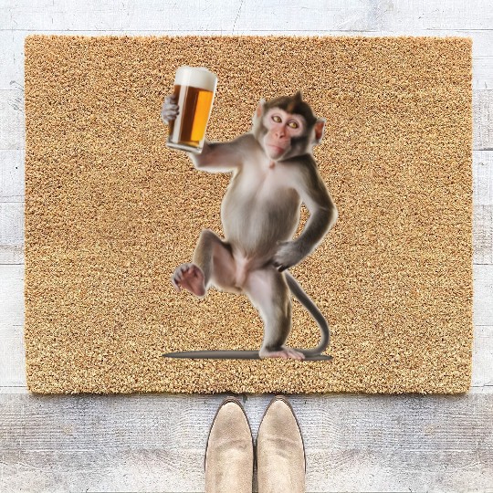 Monkey Drinking Beer Realistic Coir Doormats
