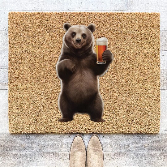 Bear Drinking Beer Realistic Coir Doormats
