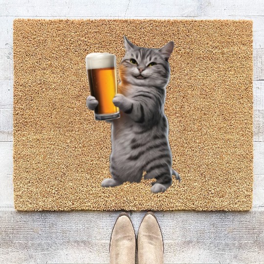 Cat Drinking Beer Realistic Coir Doormats