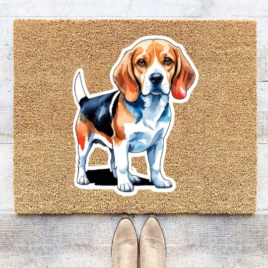 Beagle Watercolor Coir Doormats